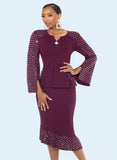 Donna Vinci 13454 plum knit skirt suit