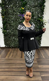 Serafina 6404 black/white skirt suit