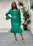 Serafina 3433 emerald green skirt suit