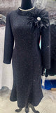 Lily & Taylor 5226 black tweed midi dress