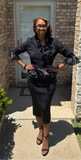 Serafina 6414D black peplum dress