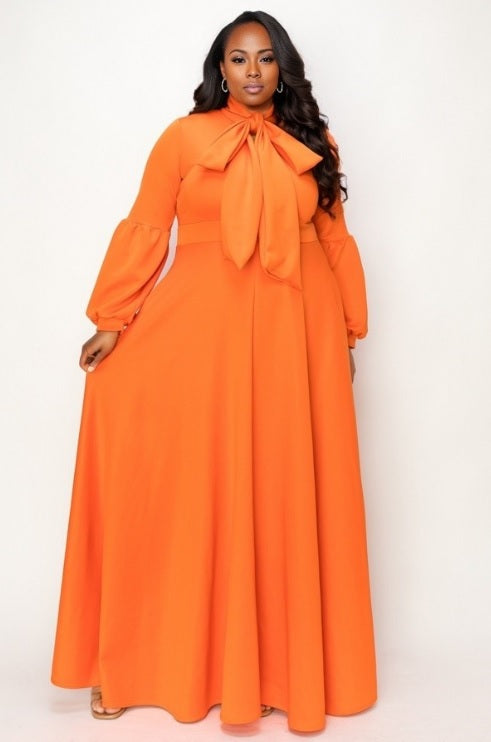 Bow Long Flowy Dress 2X / Orange Bow Long Flowy Dress 2X / Orange
