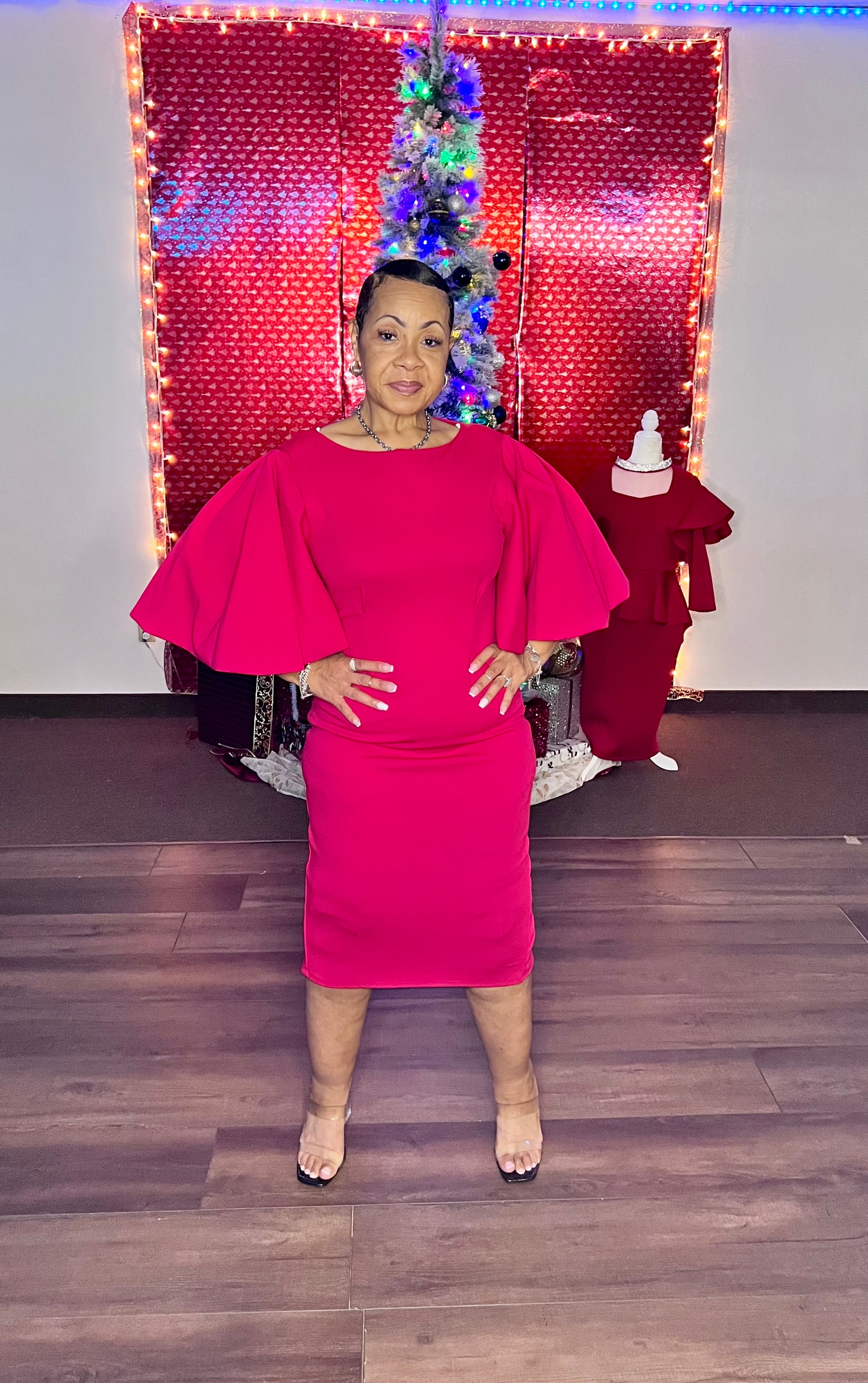 cogic fashion dresses Big Sleeve Midi Dress 1X / Orange Multi