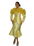 Lisa Rene 66395 yellow silk look skirt suit