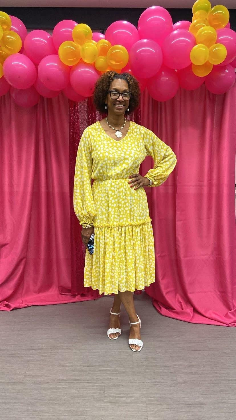 lantern sleeve midi dress Lantern Sleeve Midi Dress XL / Yellow/White
