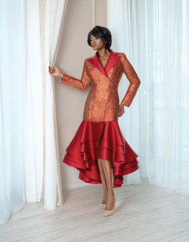 Terramina 7334 wine red brocade dress