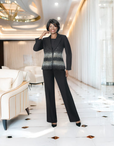 Terramina 7342 black rhinestone embellished pant suit