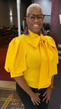 Plus Bow Puff Shoulder Yellow blouse