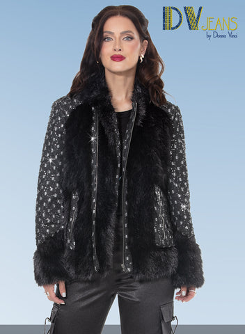 DV Jeans 8512 Black Denim Faux Fur Jacket
