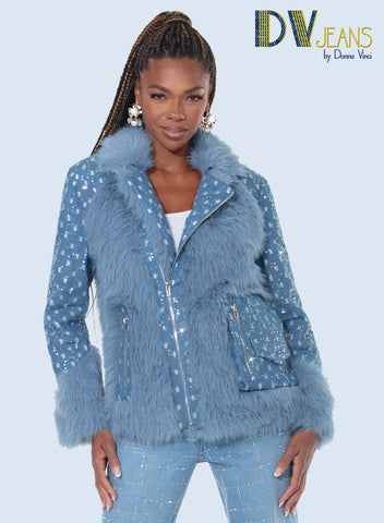DV Jeans 8512 Blue Faux Fur Denim Jacket