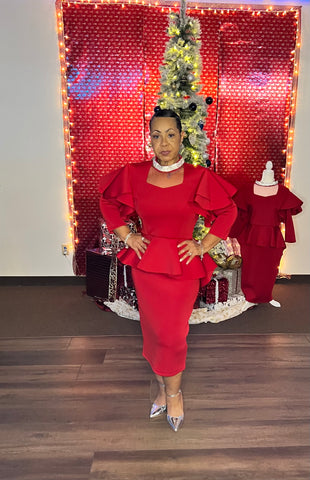 Serafina 3052D red peplum dress