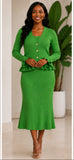 Lily & Taylor 864 apple green knit skirt suit