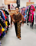 Tiger Scarf Brown Pant Suit
