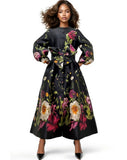 Puff Sleeve Black Floral Dress