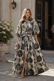 Silver Bloom Brocade Maxi Dress