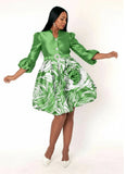 Chancele 9845 green satin dress
