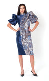 Chancele 9848 blue jacquard dress