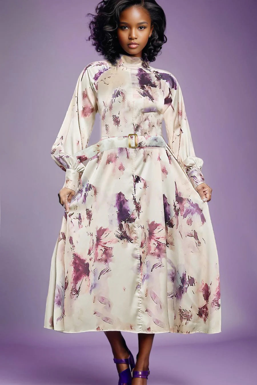 fitted lace wedding dress Bishop Sleeve Print Maxi Dress – Diva's Den Fashion, LLC