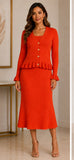 Lily & Taylor 864 orange knit skirt suit