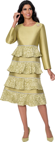 Dresses by Nubiano 100661 olive green jacquard dress