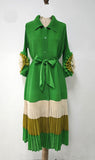 Giovanna 2439 green pleated maxi dress