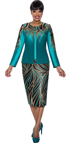 Divine Queen 2193 turquoise skirt suit