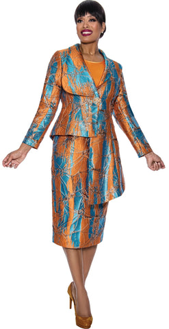 Divine Queen 2203 orange skirt suit