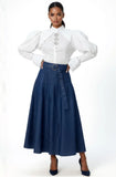 Denim Pin Tuck Maxi Skirt
