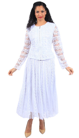 Diana 8701 white lace skirt suit