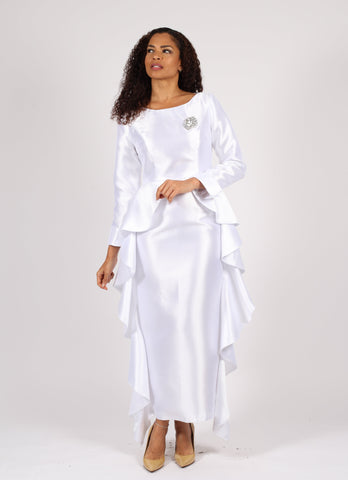 Diana 8778 white ruffle maxi dress
