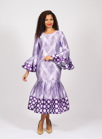 Diana 8878 purple polka dot dress