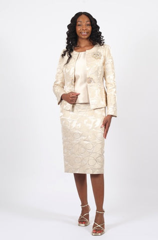 Diana 9098 champagne gold skirt suit