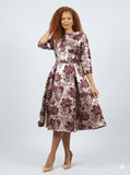 Diana 8847 wine jacquard dress