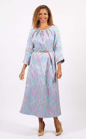 Diana 8952 blue brocade maxi dress