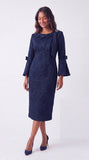 Diana 9114 navy blue jacquard dress