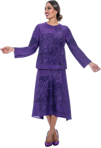 Divine Casuals 1632 purple crinkle skirt suit