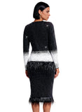 Donna Vinci Knit 13486 black feather trim skirt suit