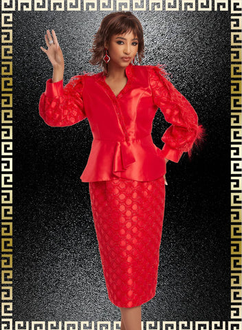 Donna Vinci 12043 red skirt suit