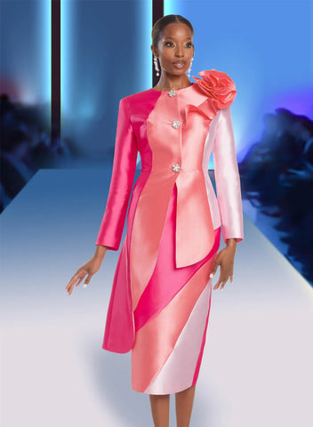 Donna Vinci 12053 pink multi skirt suit