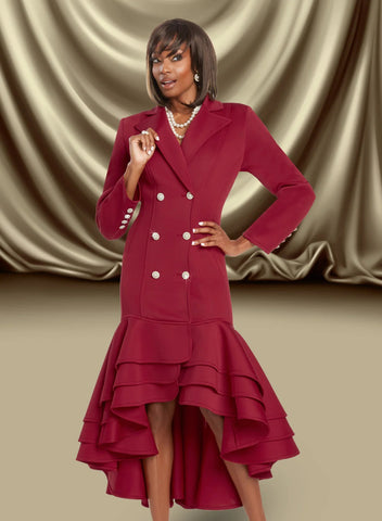 Donna Vinci 12055 cranberry ruffle dress