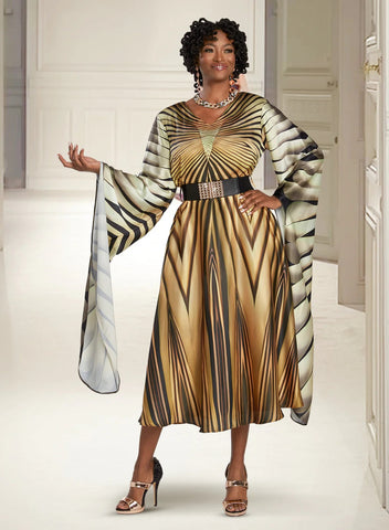 Donna Vinci 12078 Gold Bell Sleeve Dress