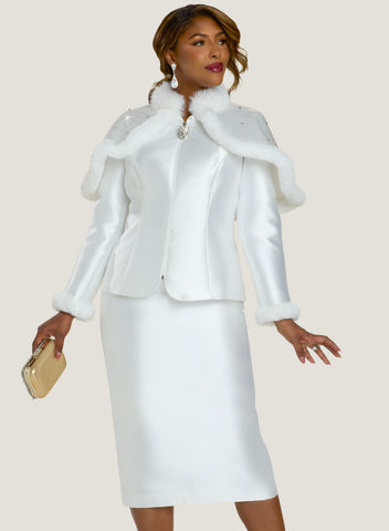 Donna Vinci 12240 off white silk look skirt suit