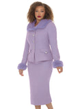 Donna Vinci 12294 lilac faux fur skirt suit
