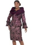 Donna Vinci 12304 plum brocade skirt suit