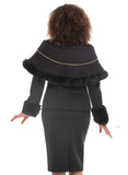 Donna Vinci 12306 black fur trim skirt suit