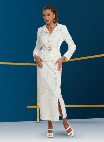 Donna Vinci 5814 off white sequin skirt suit