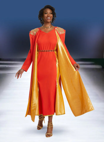 Donna Vinci 5816 orange cape dress