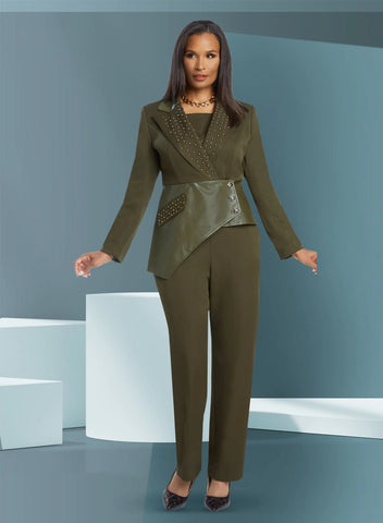 Donna Vinci 5825 olive green pant suit