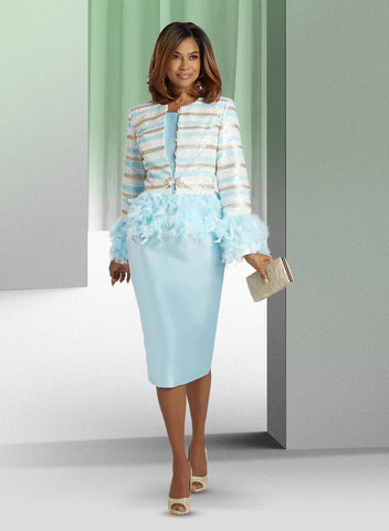 Donna Vinci 5834 Blue Sequin Skirt Suit