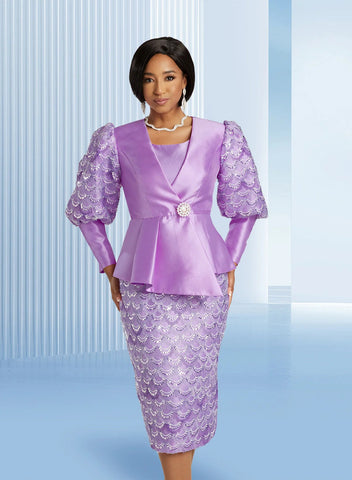 Donna Vinci 5835 lilac lace skirt suit